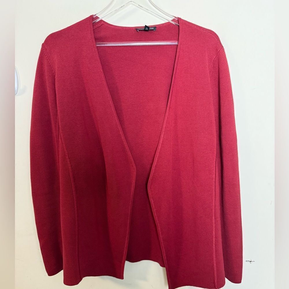 Eileen Fisher Serrano Angle Front Jacket Sweater Cardigan Large Red
